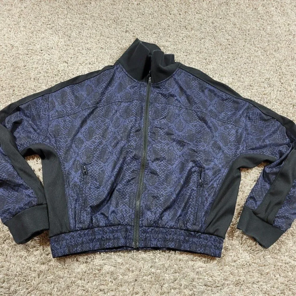 Athleta Brooklyn Track Bomber Jacket Womens X-Small XS Snake Print Blue Full Zip - Picture 1 of 8
